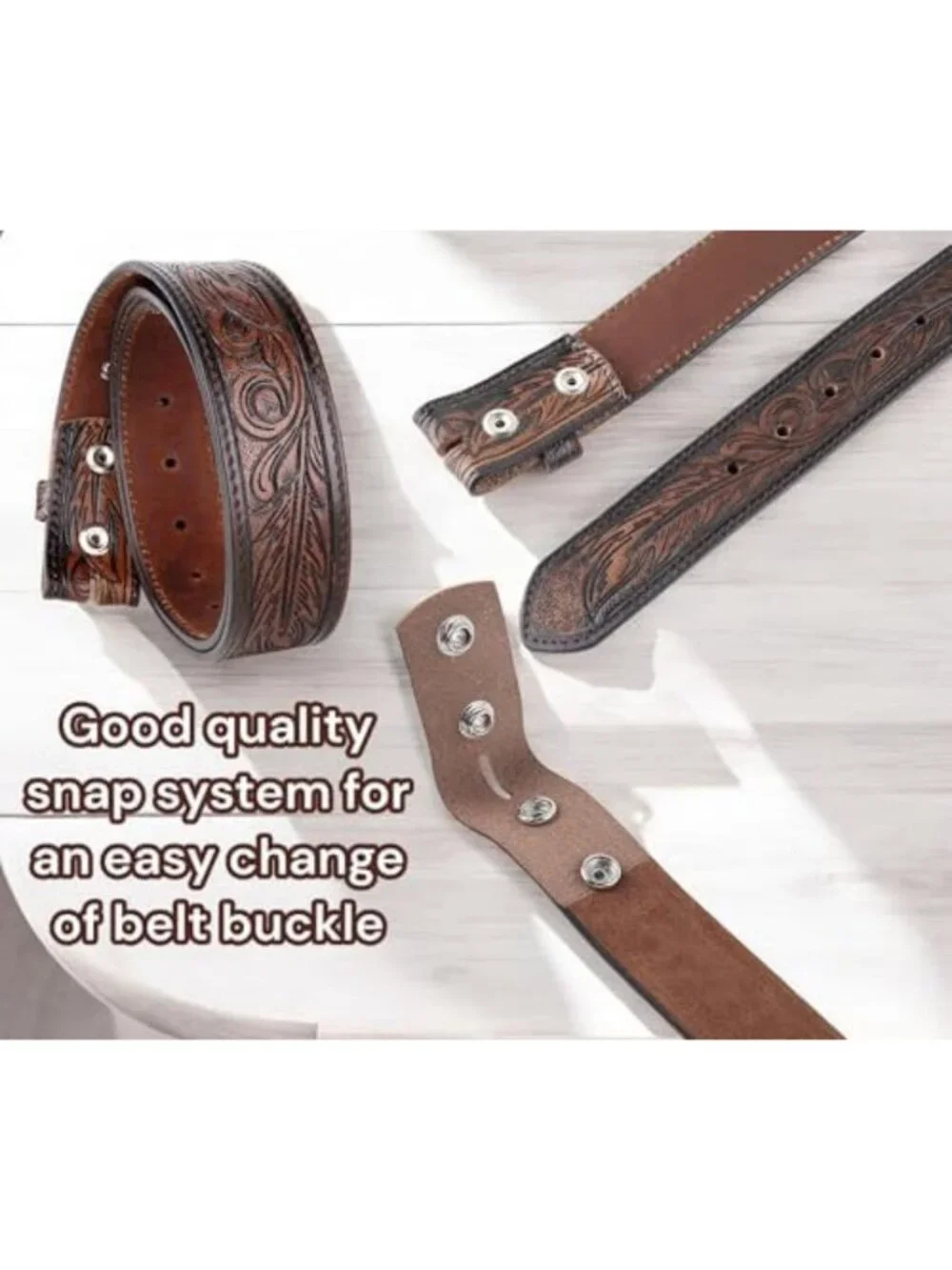 Classic Men's No-Buckle Leather Belt - 100% Full Grain, Western Casual 2-Pack